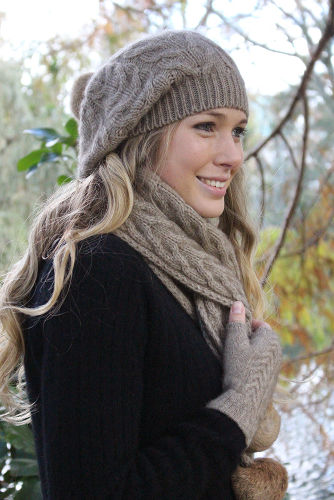 Cable Knit Possum Merino Fingerless Mitten
