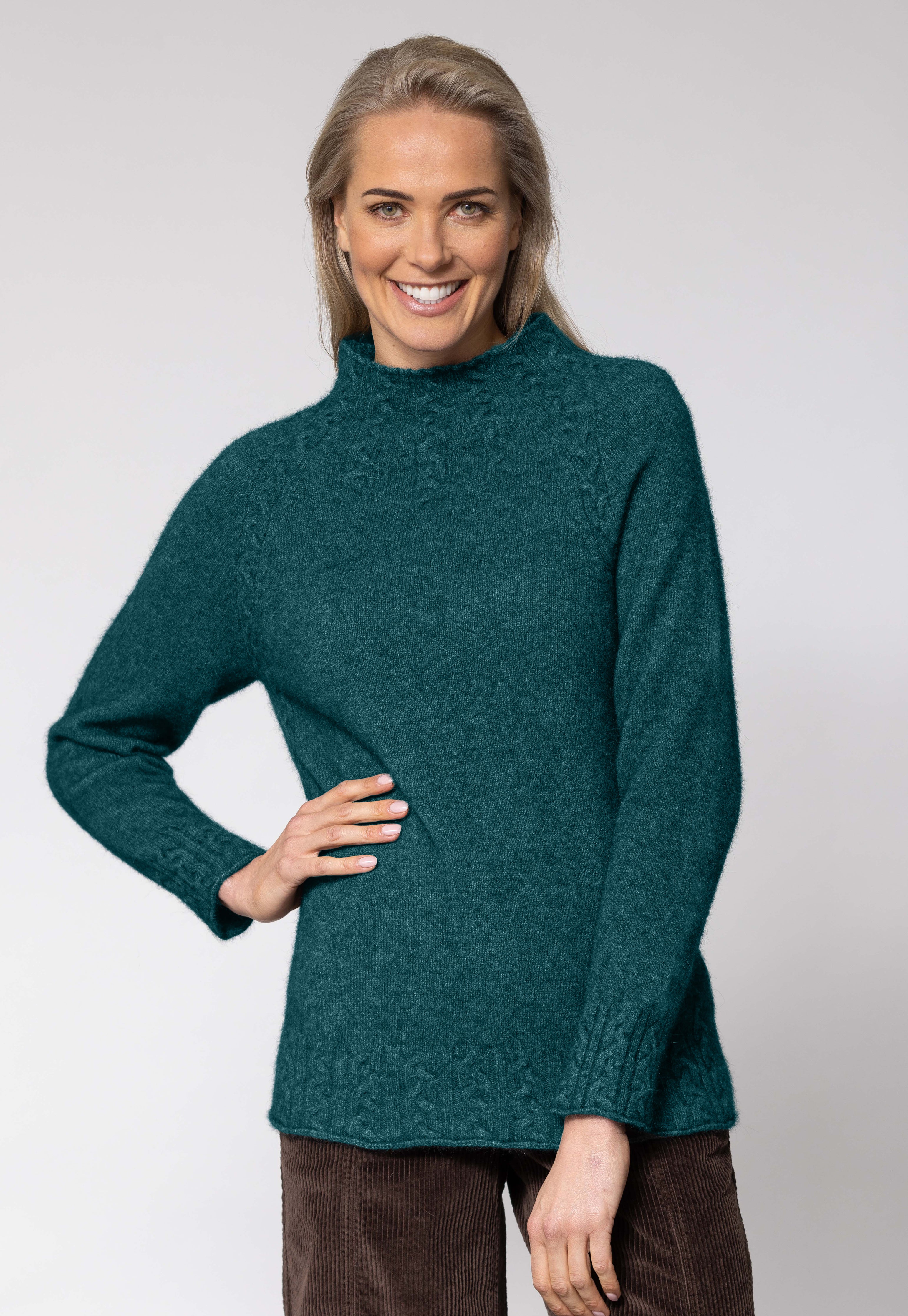 Cable Knit Possum Merino Funnel Neck Jersey
