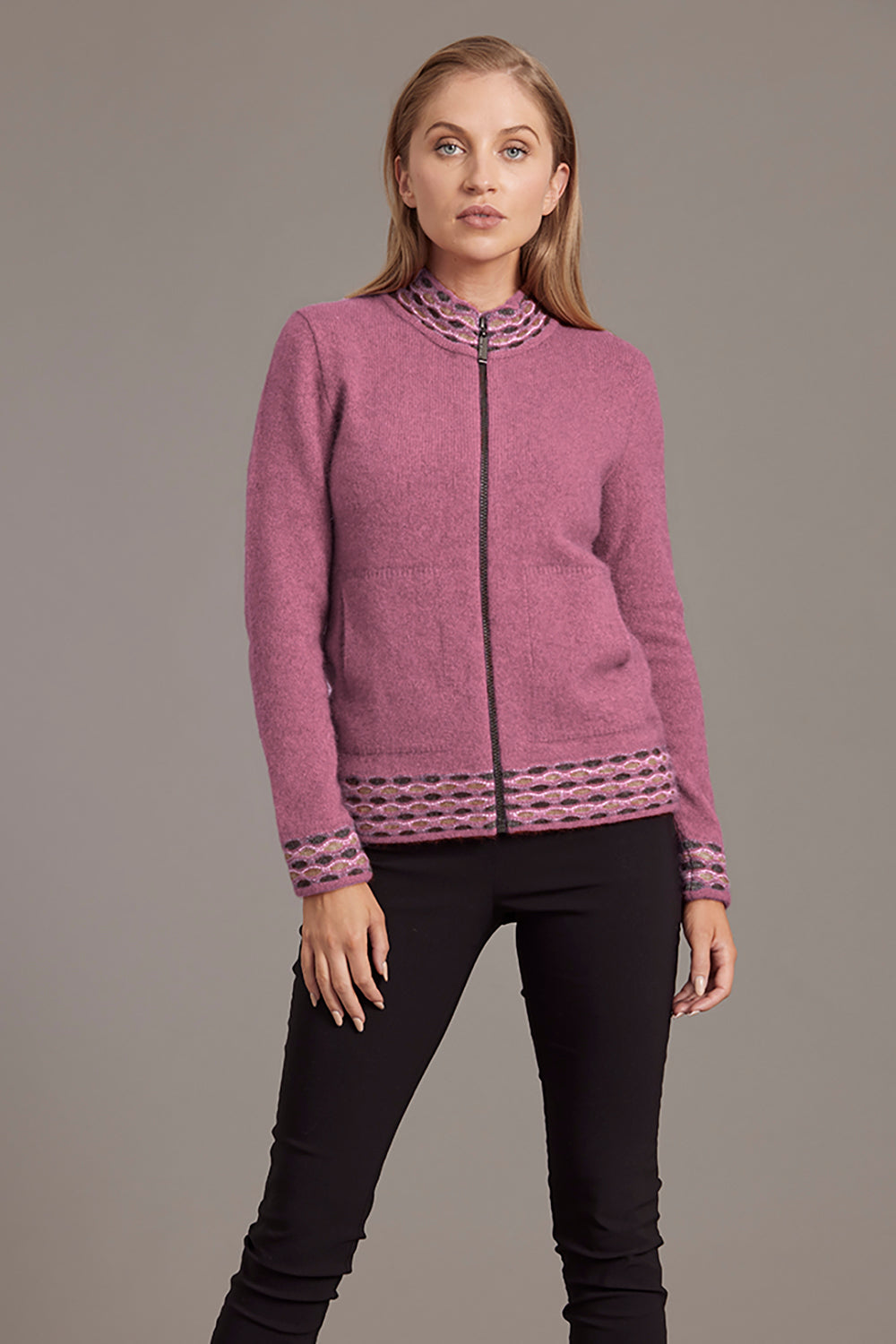Wave Trim Possum Merino Zip Cardigan