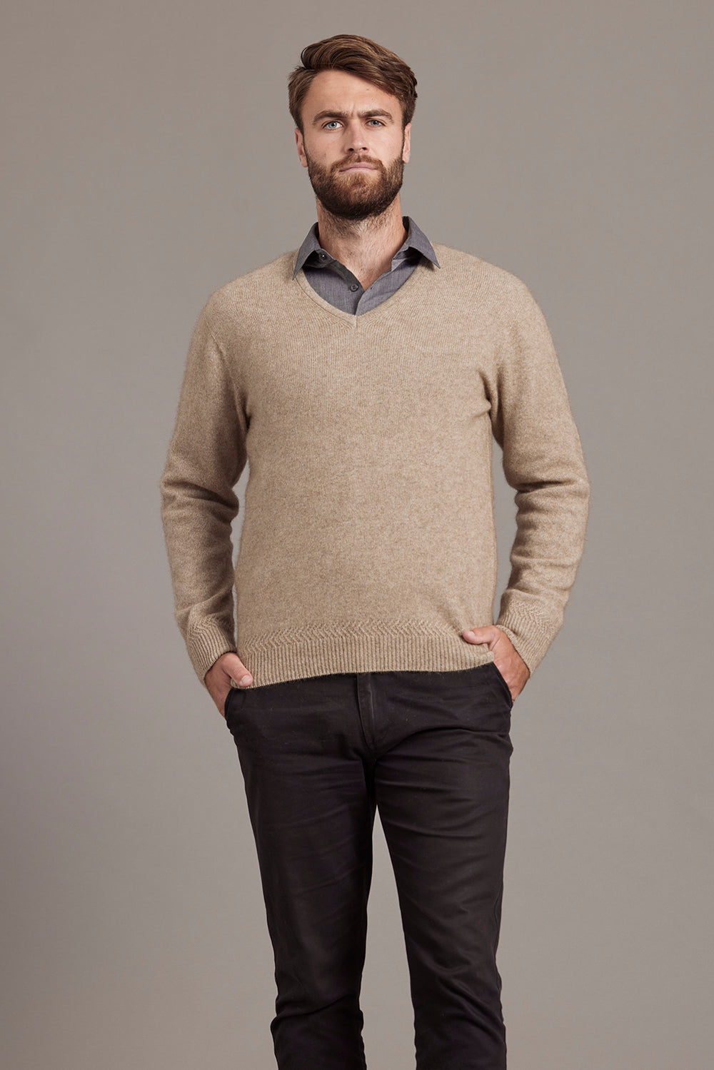 Rack Stitch Possum Merino V Neck Jersey