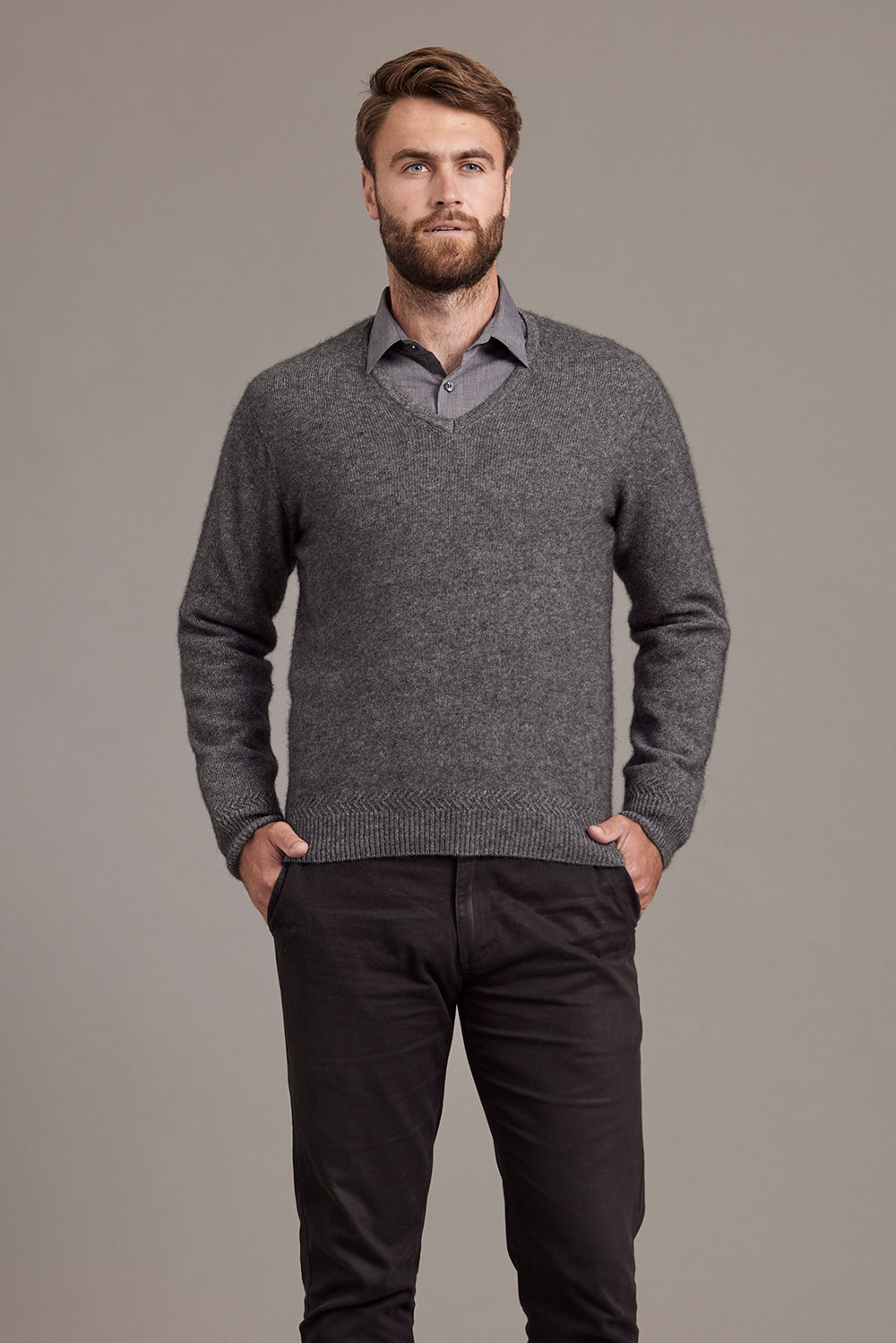 Rack Stitch Possum Merino V Neck Jersey