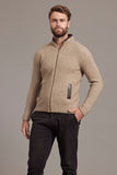 Leather Trim Possum Merino Rib Zip Jacket