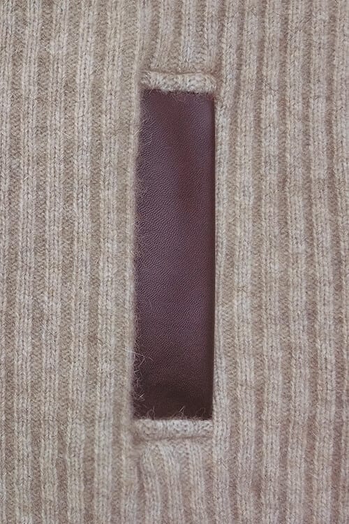 Leather Trim Possum Merino Rib Zip Jacket