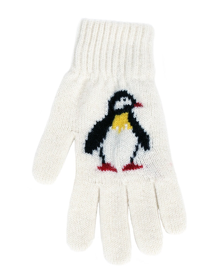 Penguin Motif Merino Wool Gloves