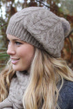 Rabbit Fur Pom Pom Possum Merino Cable Beanie