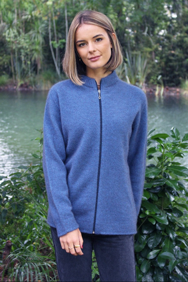 Plain Zip Possum Merino Cardigan