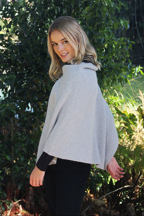 Asymmetrical Alpaca Wool Poncho-Dove