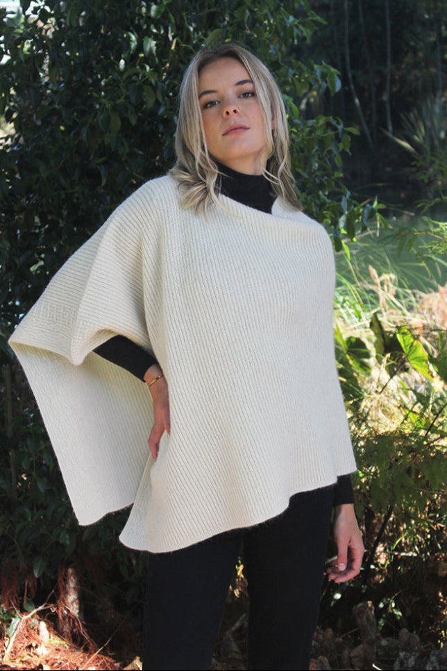 Asymmetrical Alpaca Wool Poncho-Natural