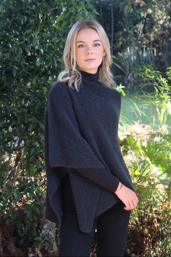 Asymmetrical Alpaca Wool Poncho-Slate