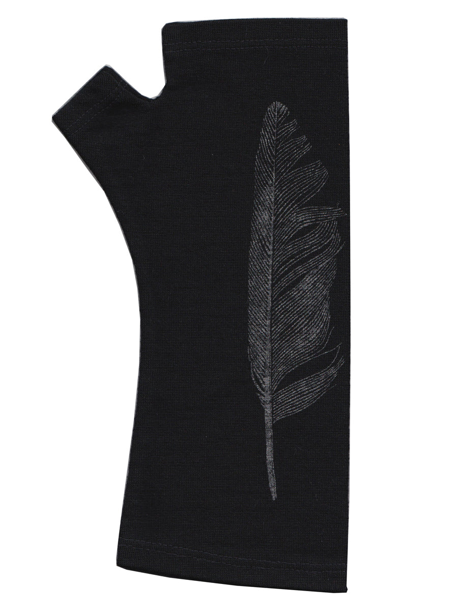 Feather Print Merino Wool Fingerless Gloves