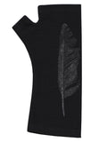Feather Print Merino Wool Fingerless Gloves