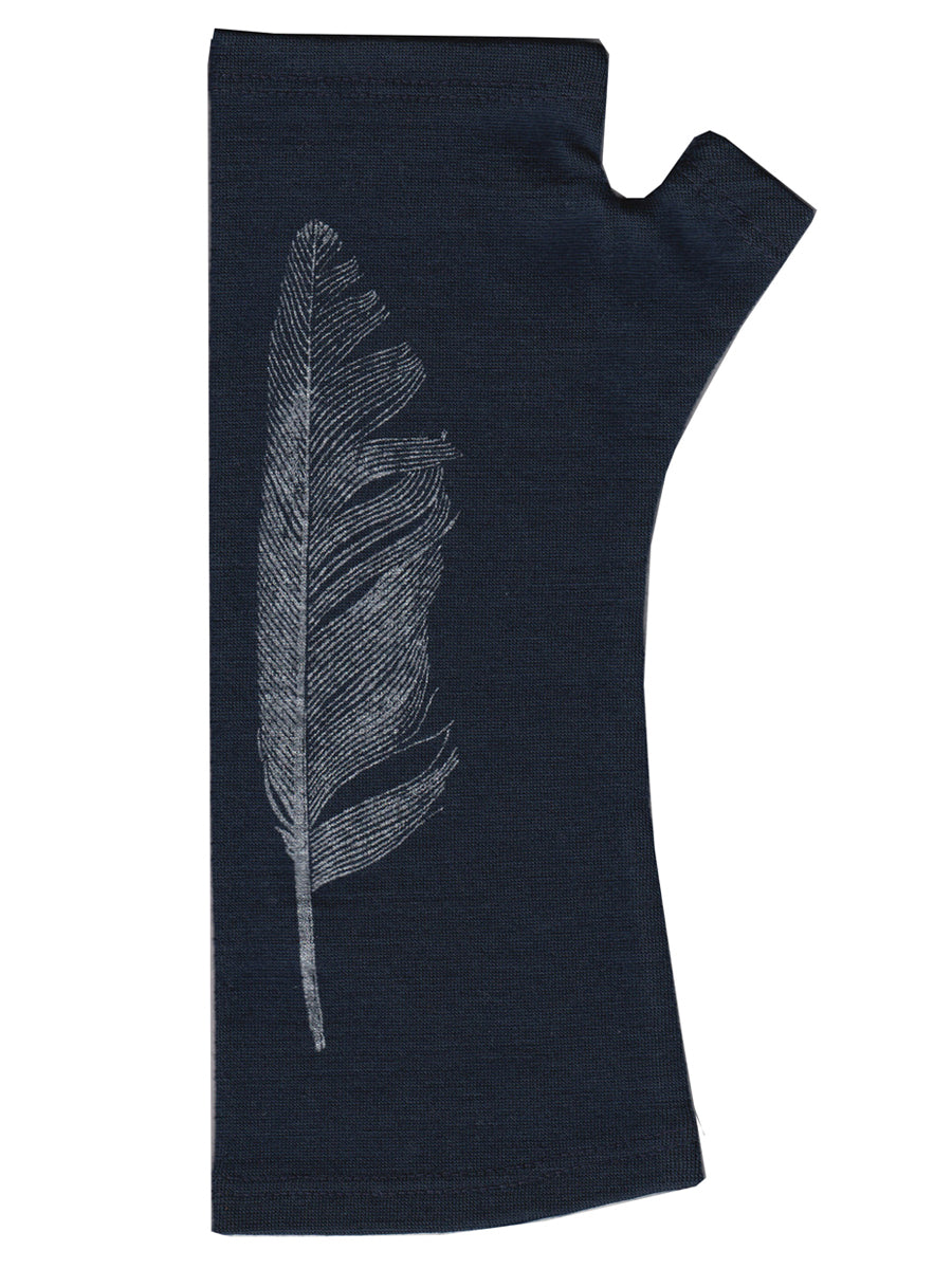 Feather Print Merino Wool Fingerless Gloves