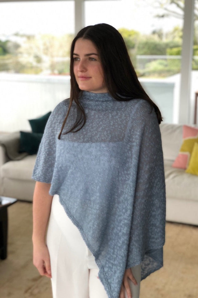 Cotton Linen Poncho ocean 2