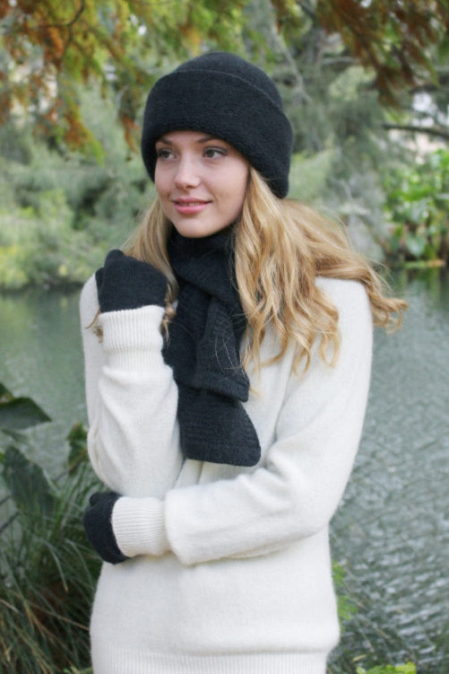 Grid Knit Alpaca Wool Scarf-Slate