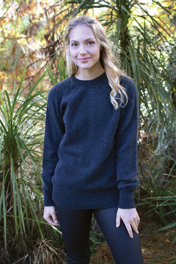 Plain Alpaca Crew Neck Jumper-Slate