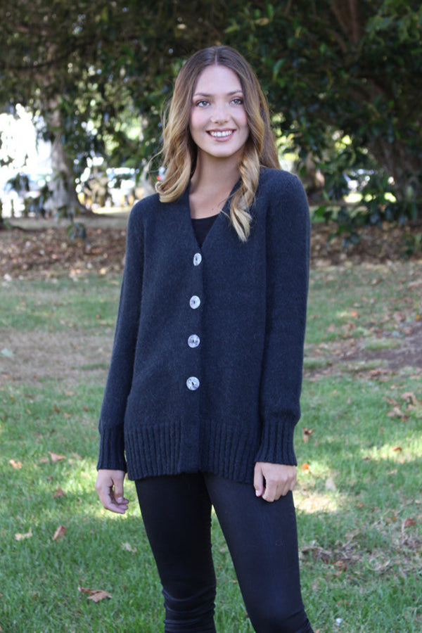 Plain Alpaca Wool Cardigan-Slate