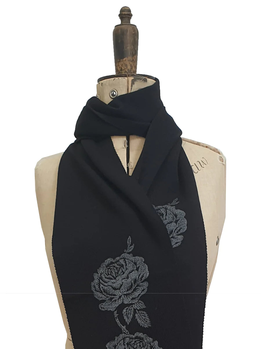 Rose Print Merino Wool Scarf
