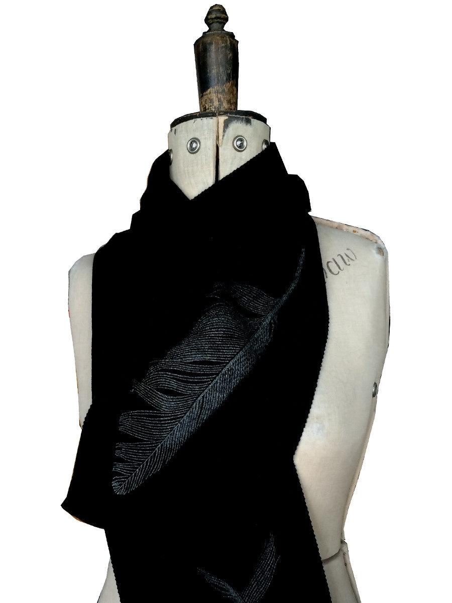 Feather Print Merino Wool Scarf