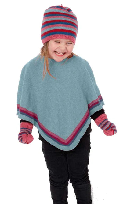 Kids Possum Merino Striped Poncho
