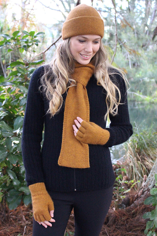 Ribbed Cuff Fingerless Possum Merino Gloves
