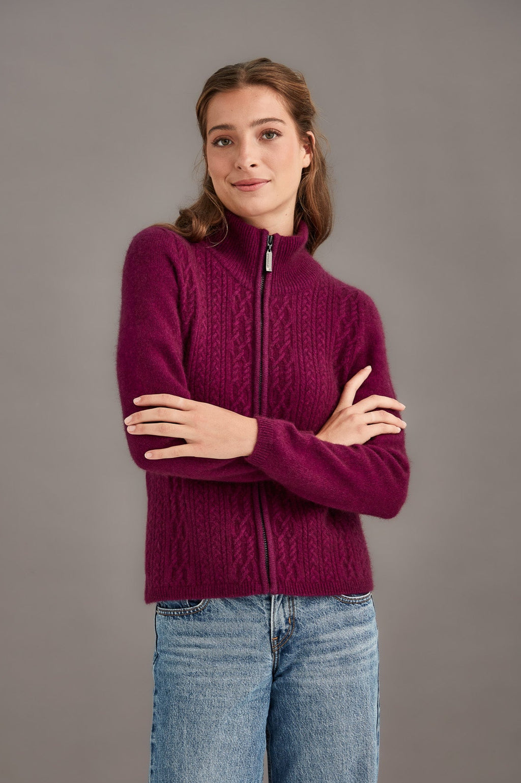 Cable Zip Possum Merino Jacket