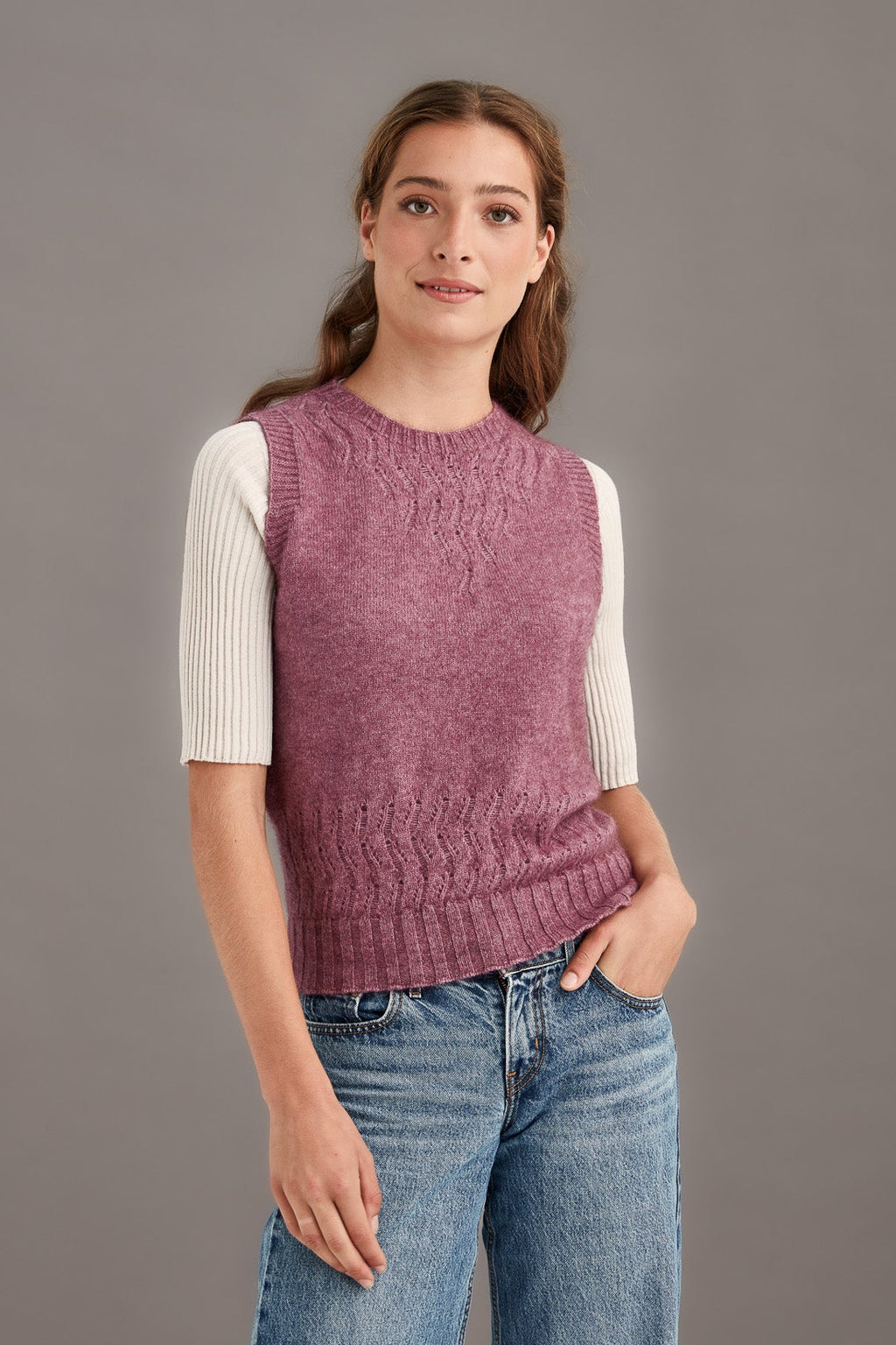 Possum Merino Herringbone Lace Vest