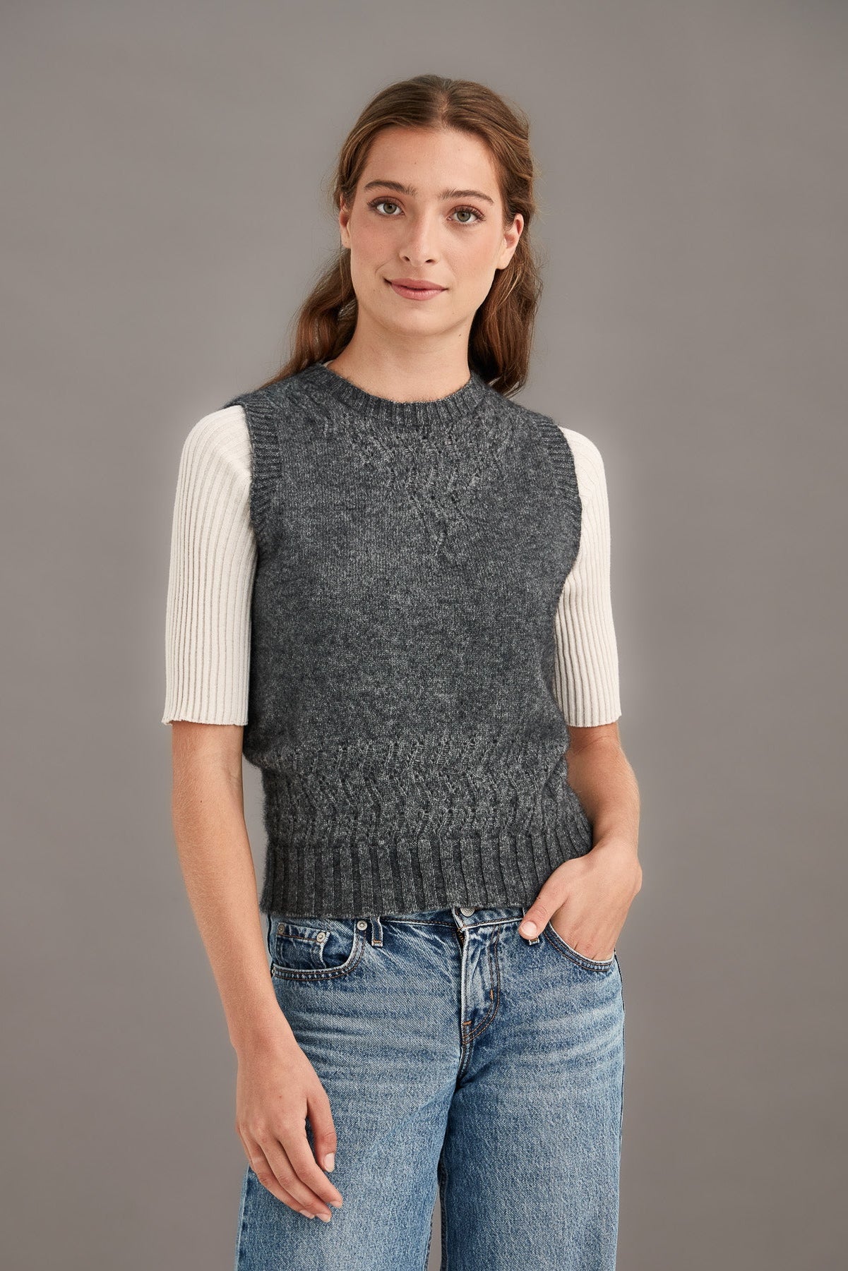 Possum Merino Herringbone Lace Vest Secondary image