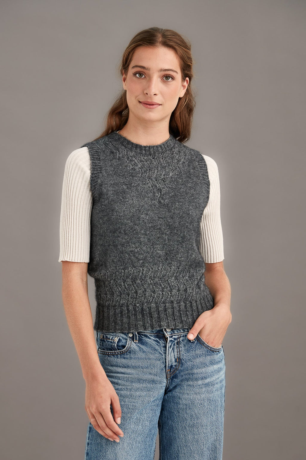 Possum Merino Herringbone Lace Vest