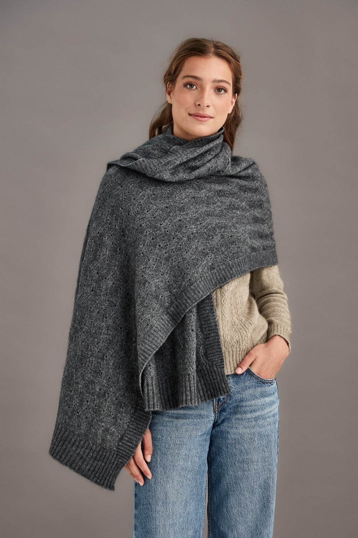 Herringbone Lace Possum Merino Shawl Main image