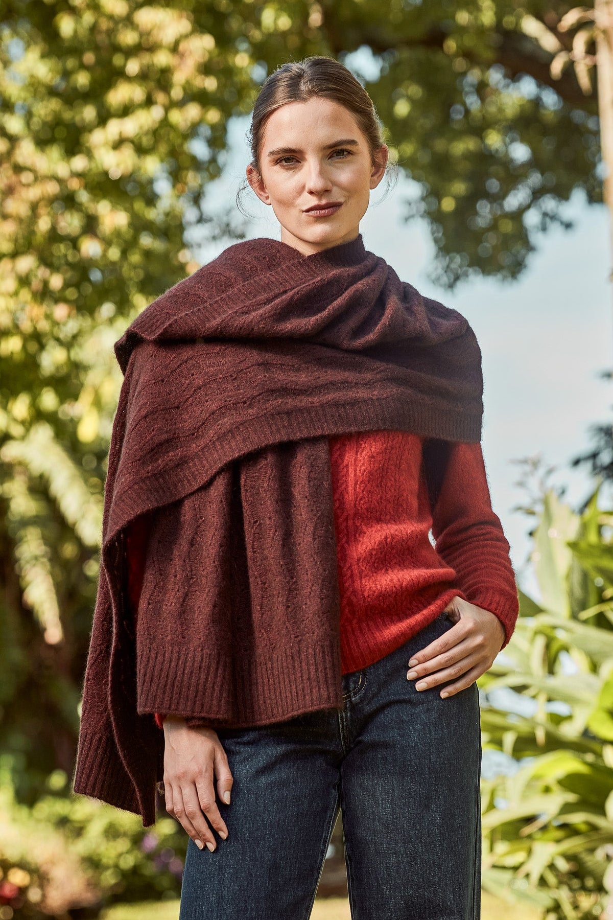 Herringbone Lace Possum Merino Shawl