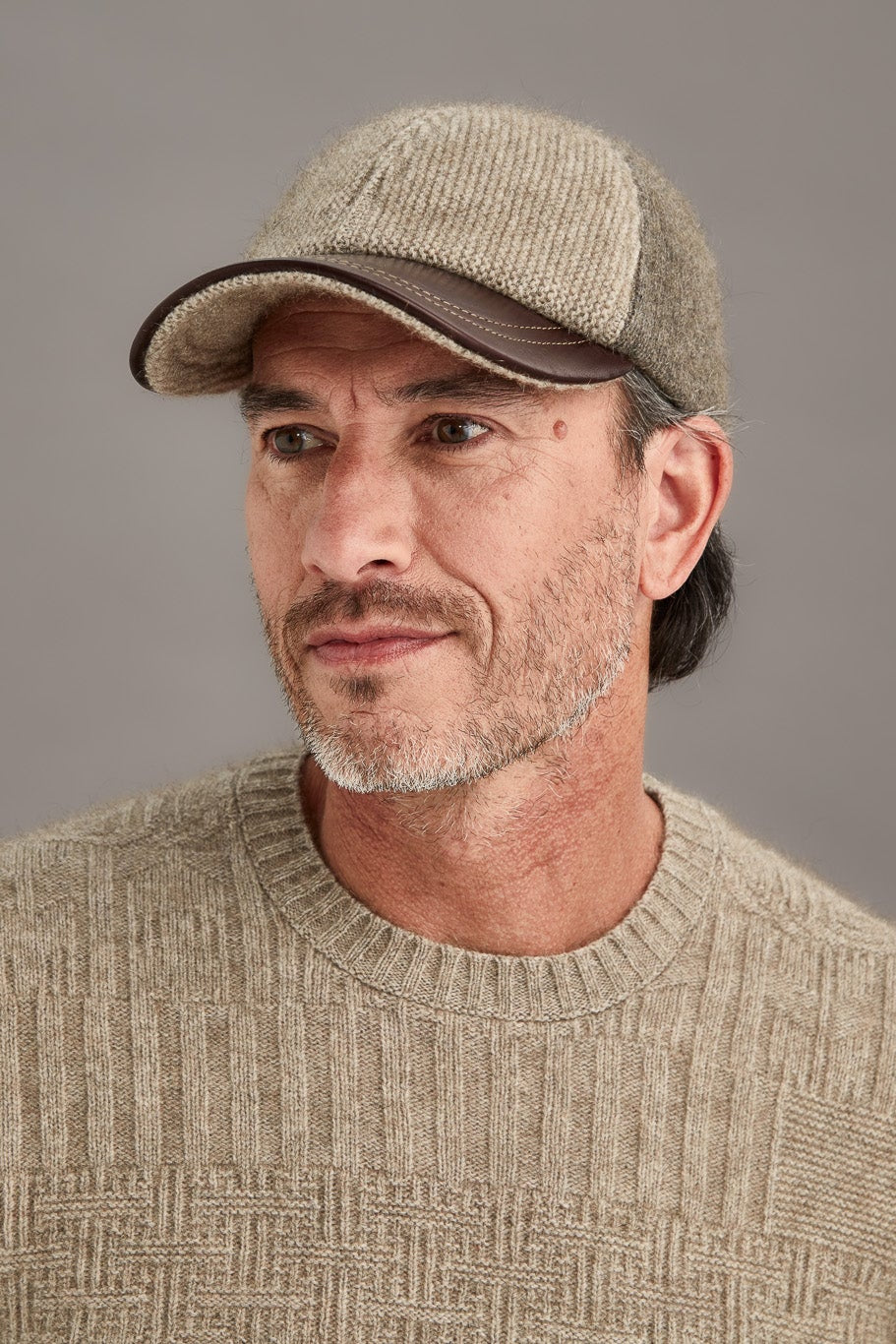 Contrast Leather Possum Merino Peak Cap Main image