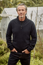 Short Zip Possum Merino Rib Sweater