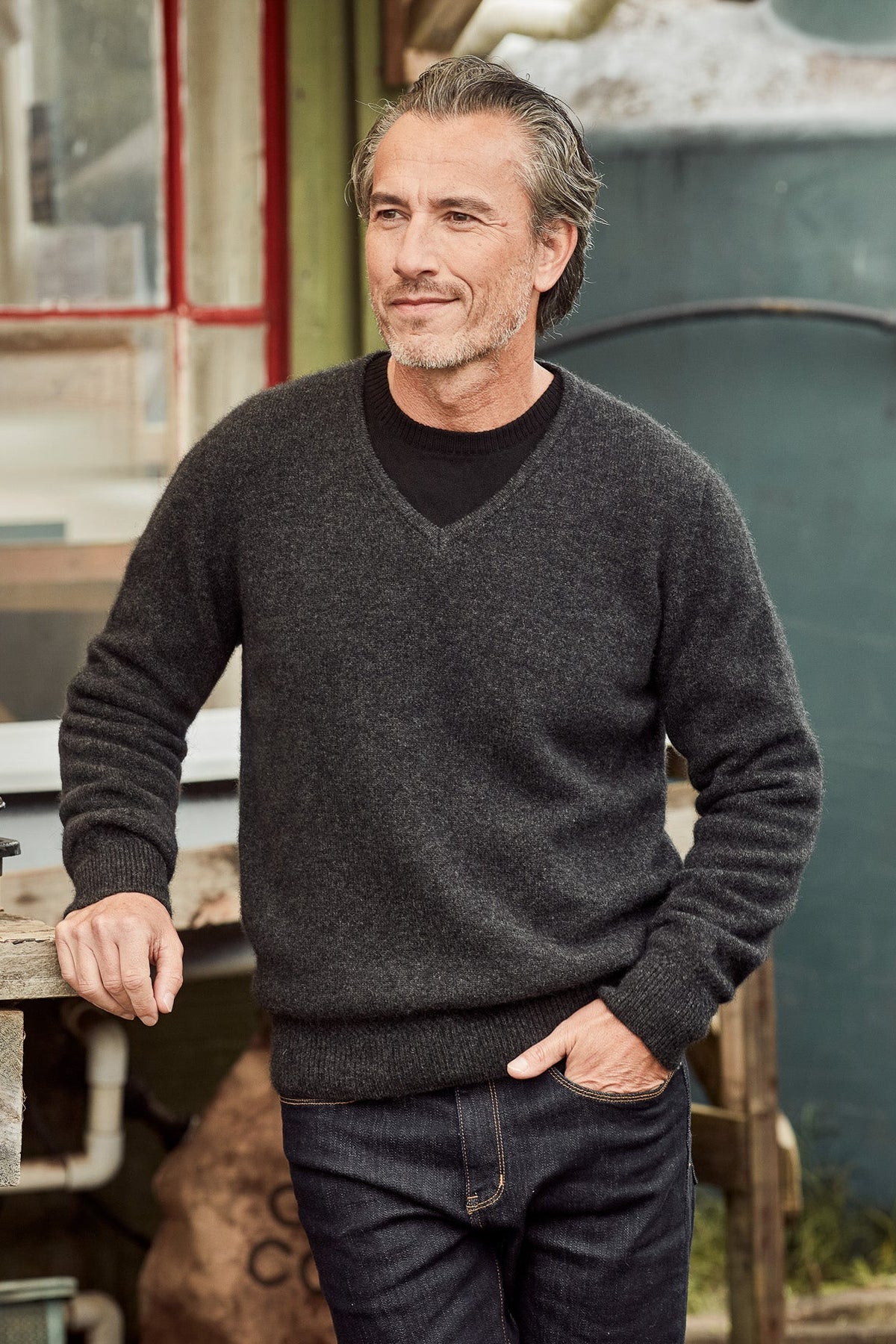 Rack Stitch Possum Merino V Neck Jersey