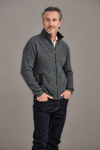 Leather Trim Possum Merino Rib Zip Jacket