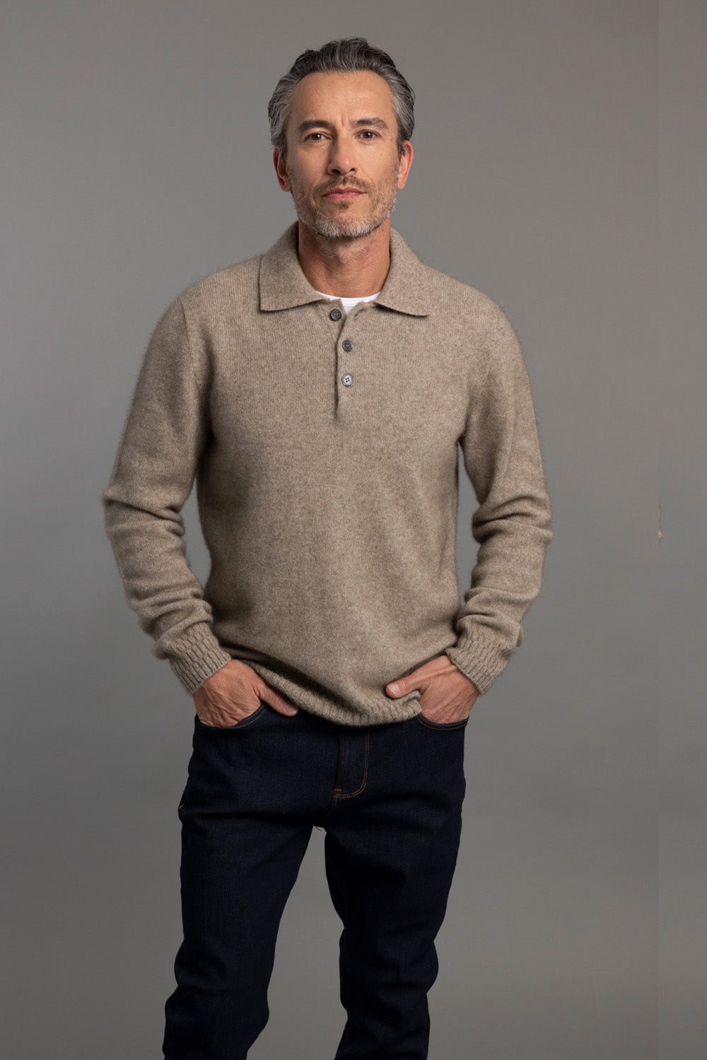 Stepped Stitch Possum Merino Polo Main image