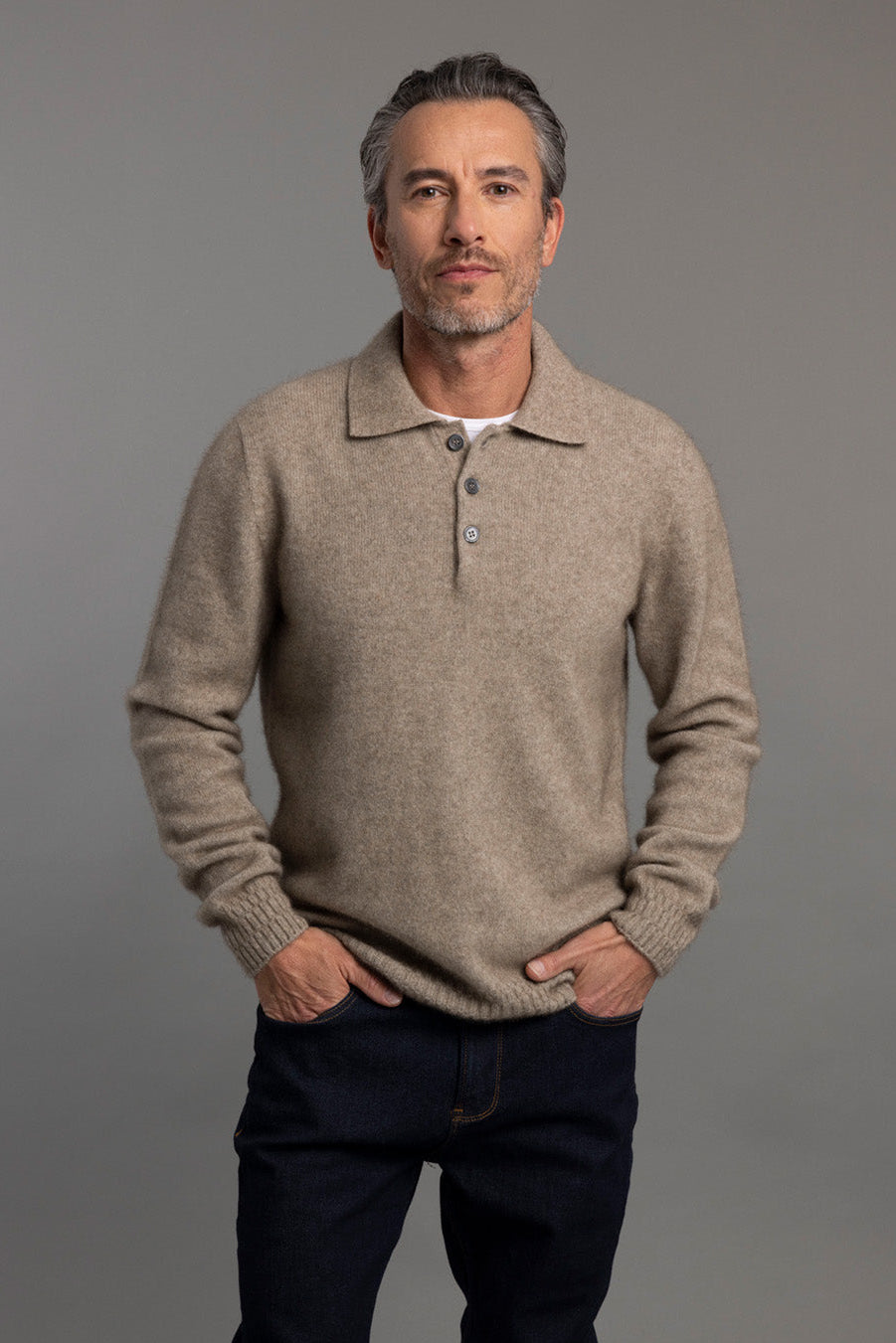 Stepped Stitch Possum Merino Polo Main image