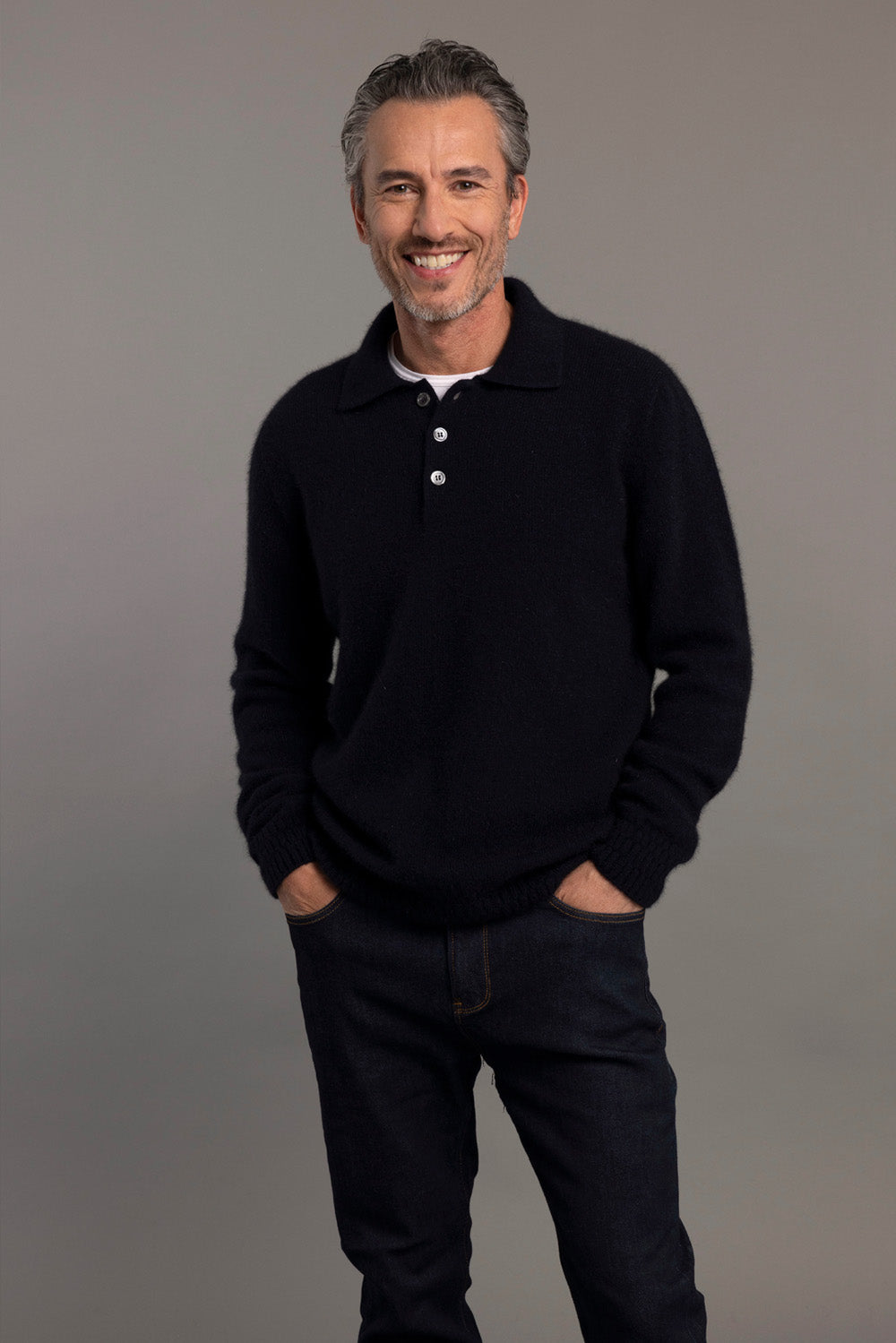 Stepped Stitch Possum Merino Polo Secondary image