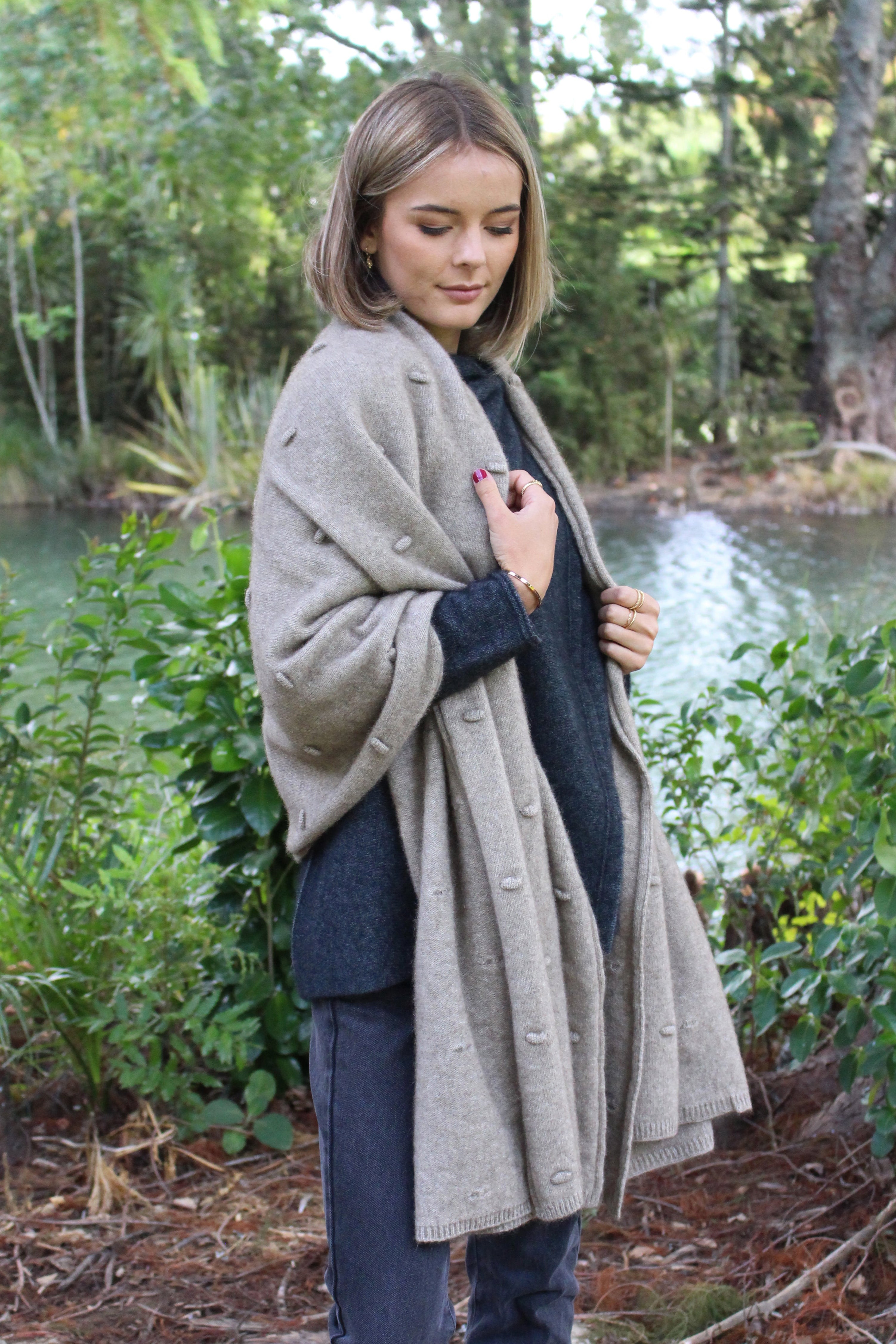 Bobble Knit Possum Merino Wrap Secondary image