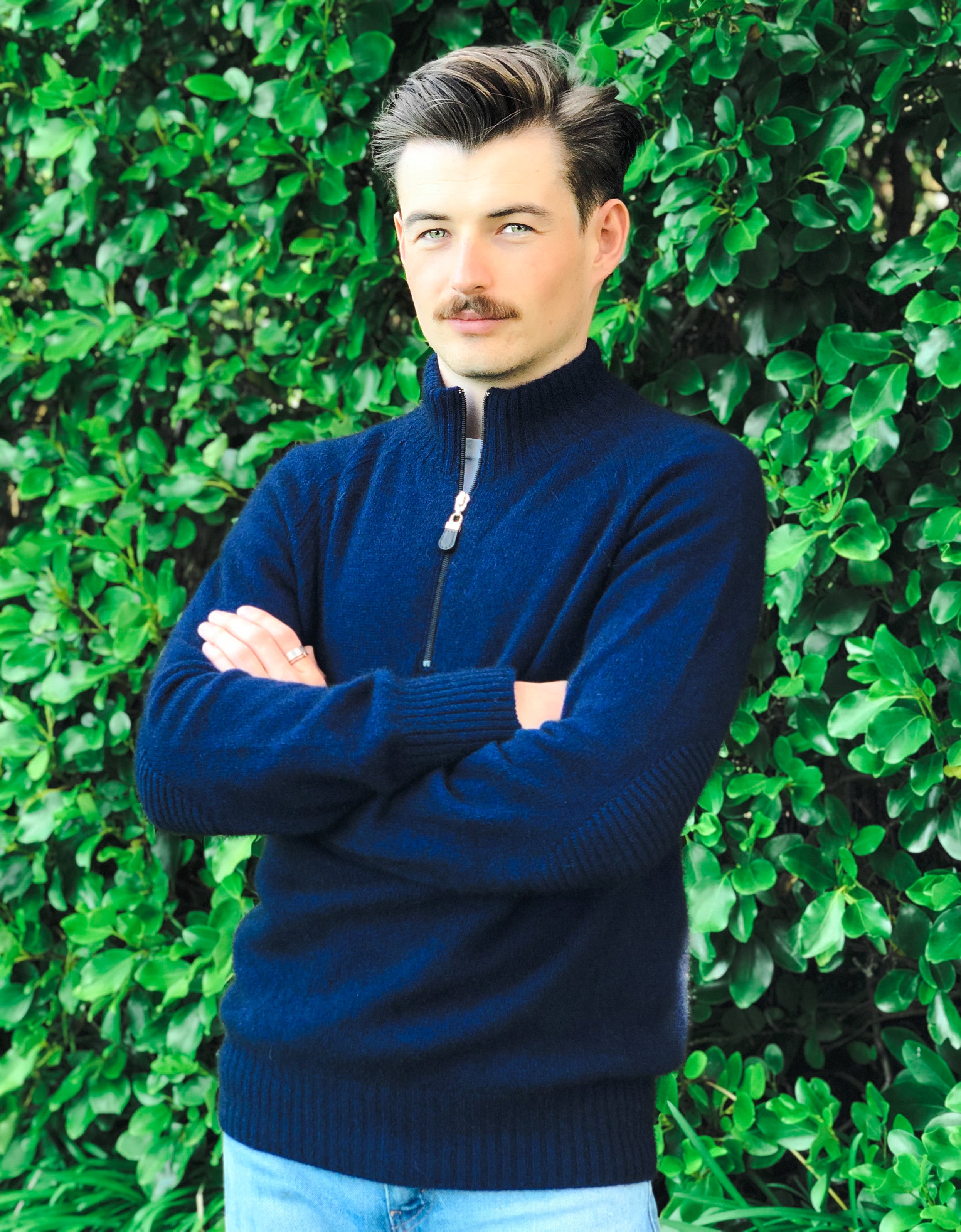 Men's 1/4 Zip Possum Merino Patch Jumper Secondary image