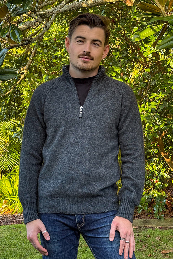 Men's 1/4 Zip Possum Merino Patch Jumper