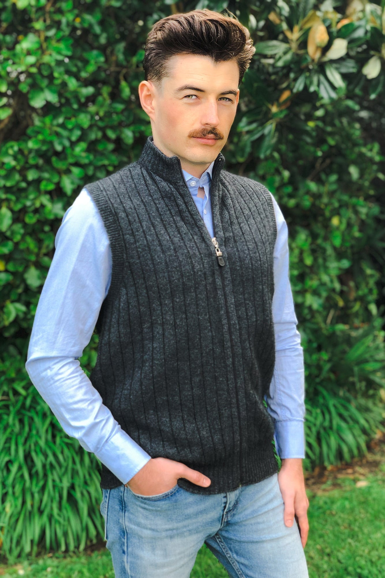 Rib Knit Possum Merino Zip Vest Main image