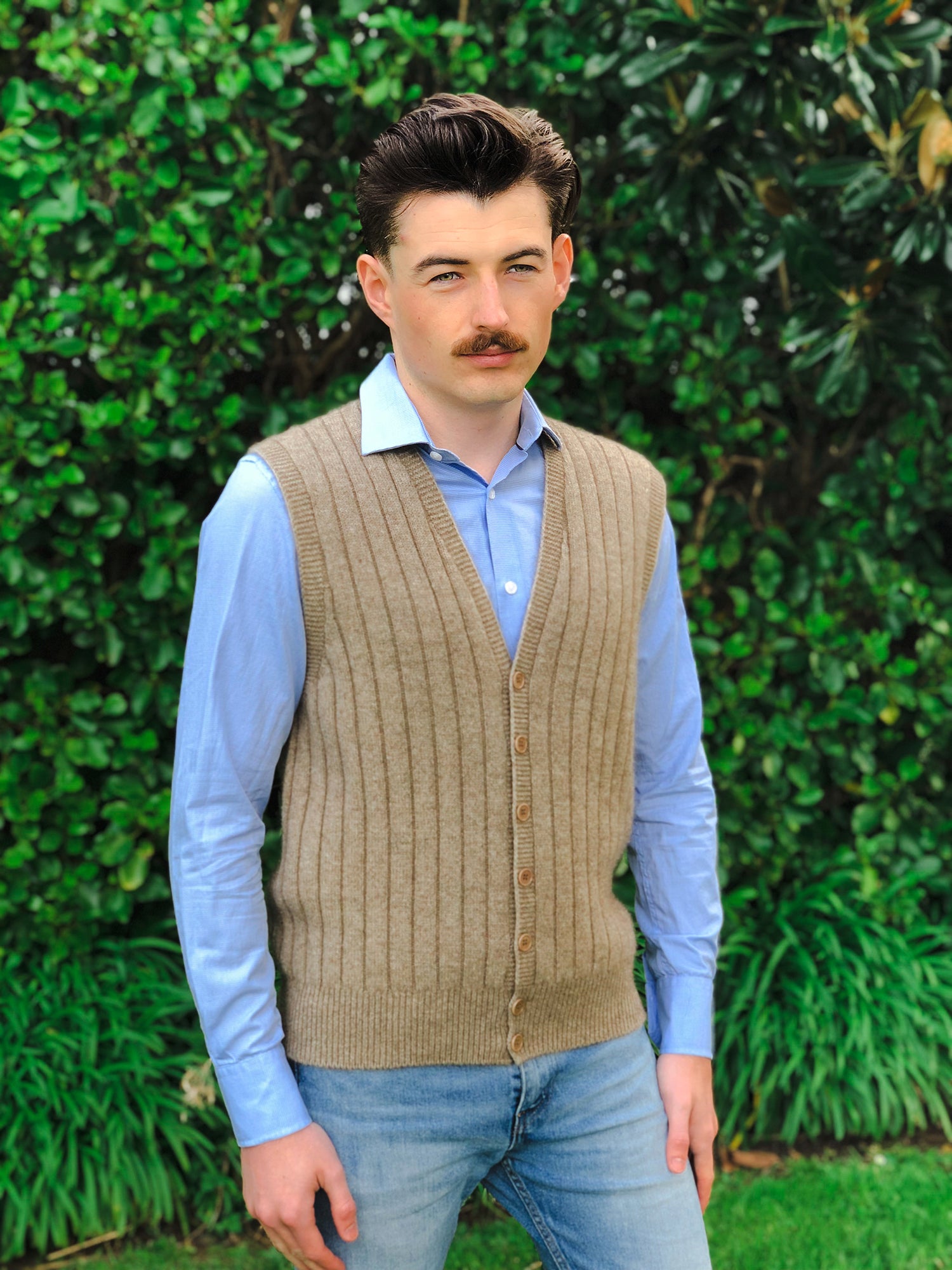 Possum Merino Rib Button Vest - Lothlorian Knitwear
