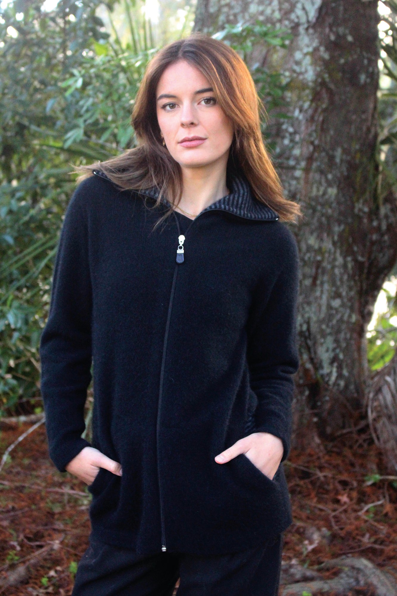Striped Possum Merino Collared Jacket with Pockets Main image