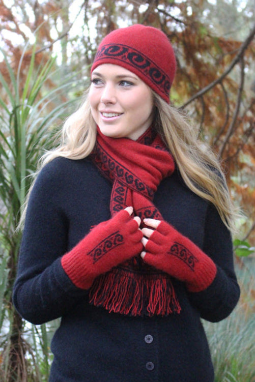 Fingerless Koru Motif Possum Merino Glove