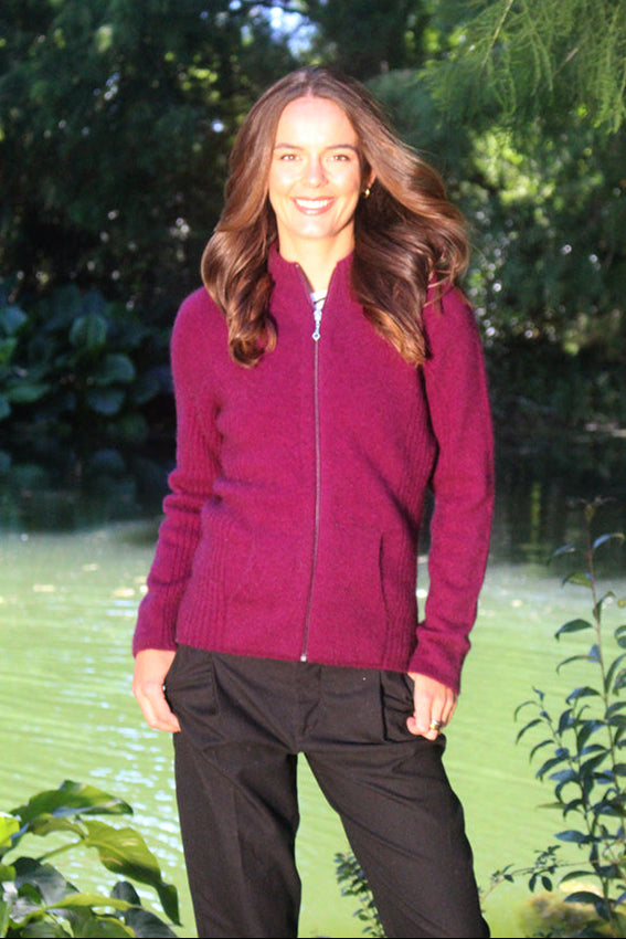 Rib Detail Possum Merino Jacket with Pockets