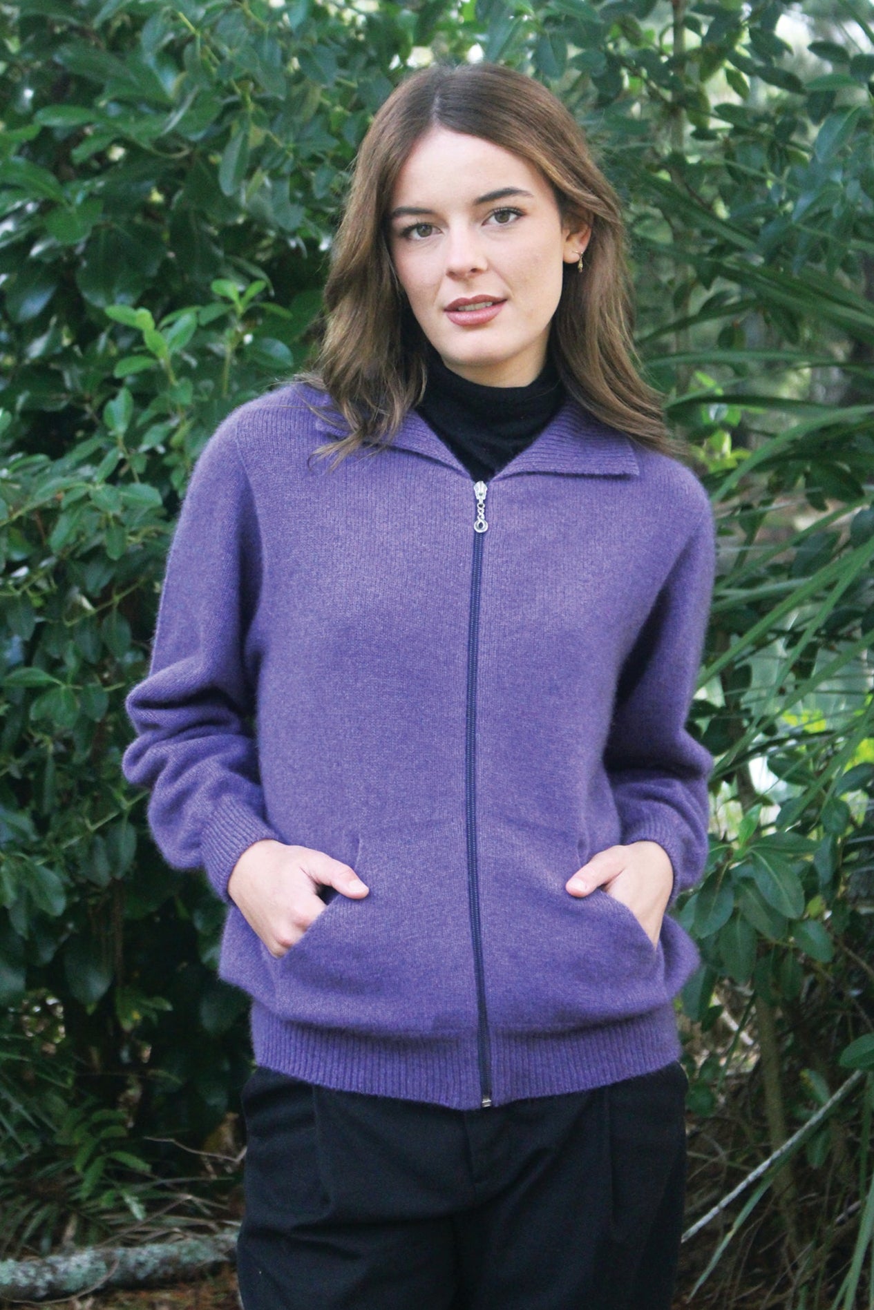 Plain Possum Merino Zip Cardigan With Pockets Main image