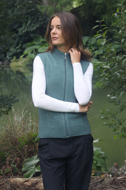 Rib Detail Possum Merino Zip Vest Main image