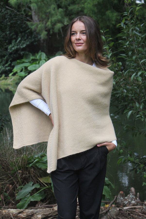 Asymmetrical Alpaca Wool Poncho-Honey Main image