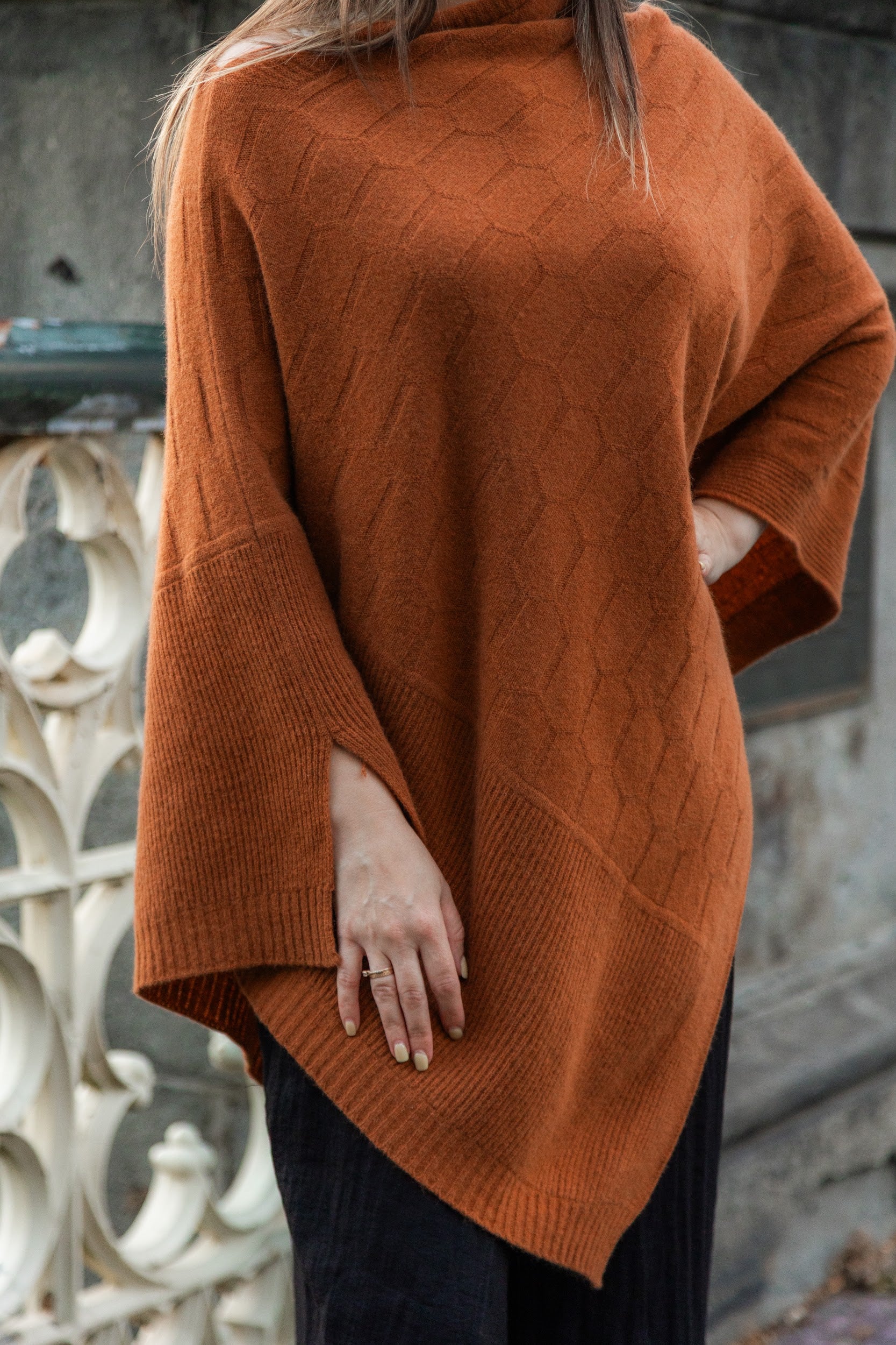 Possum Merino Honeycomb Poncho Secondary image