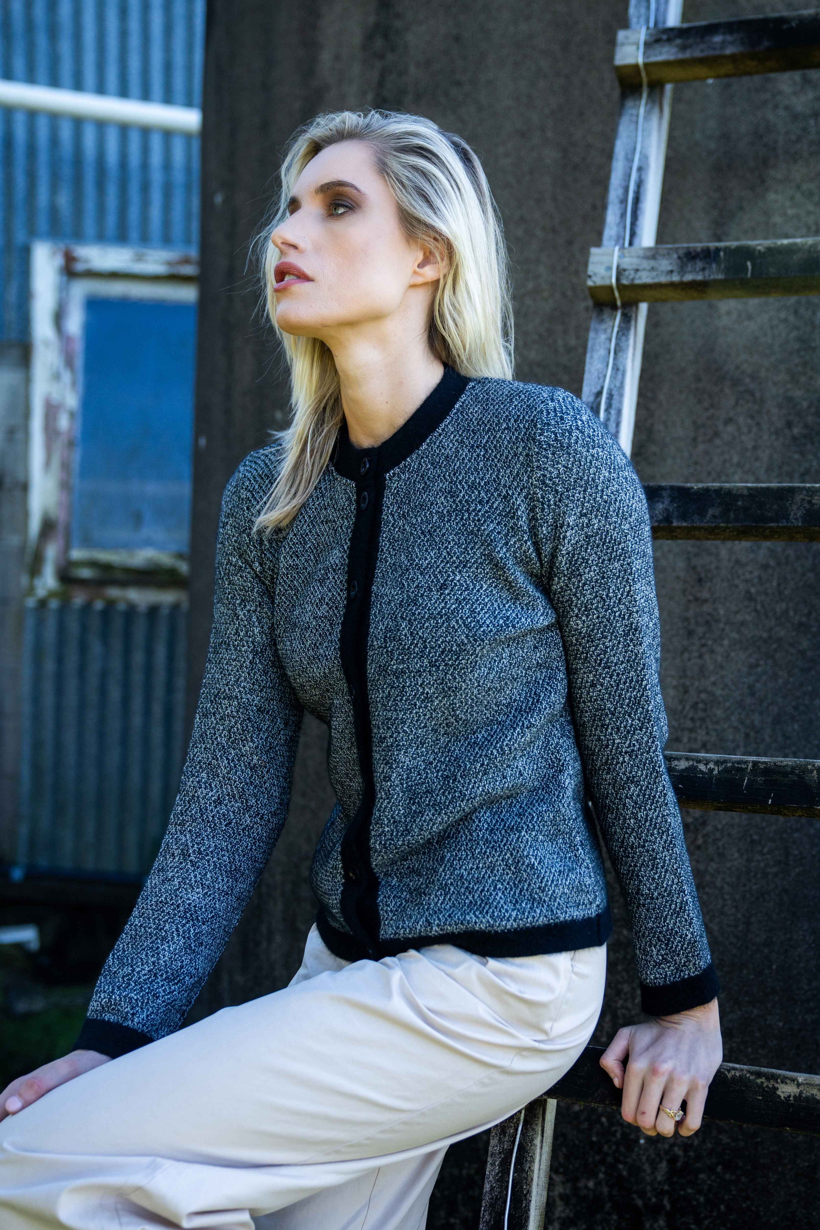 Possum Merino Moss Stitch Plated Cardigan